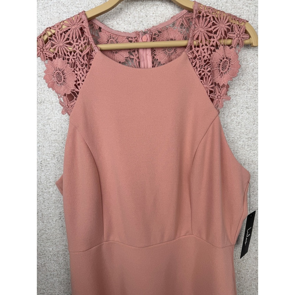 NWT Lulus Blush Pink Lace Back Bodycon Midi Dress Floral Crochet L - Picture 6 of 10